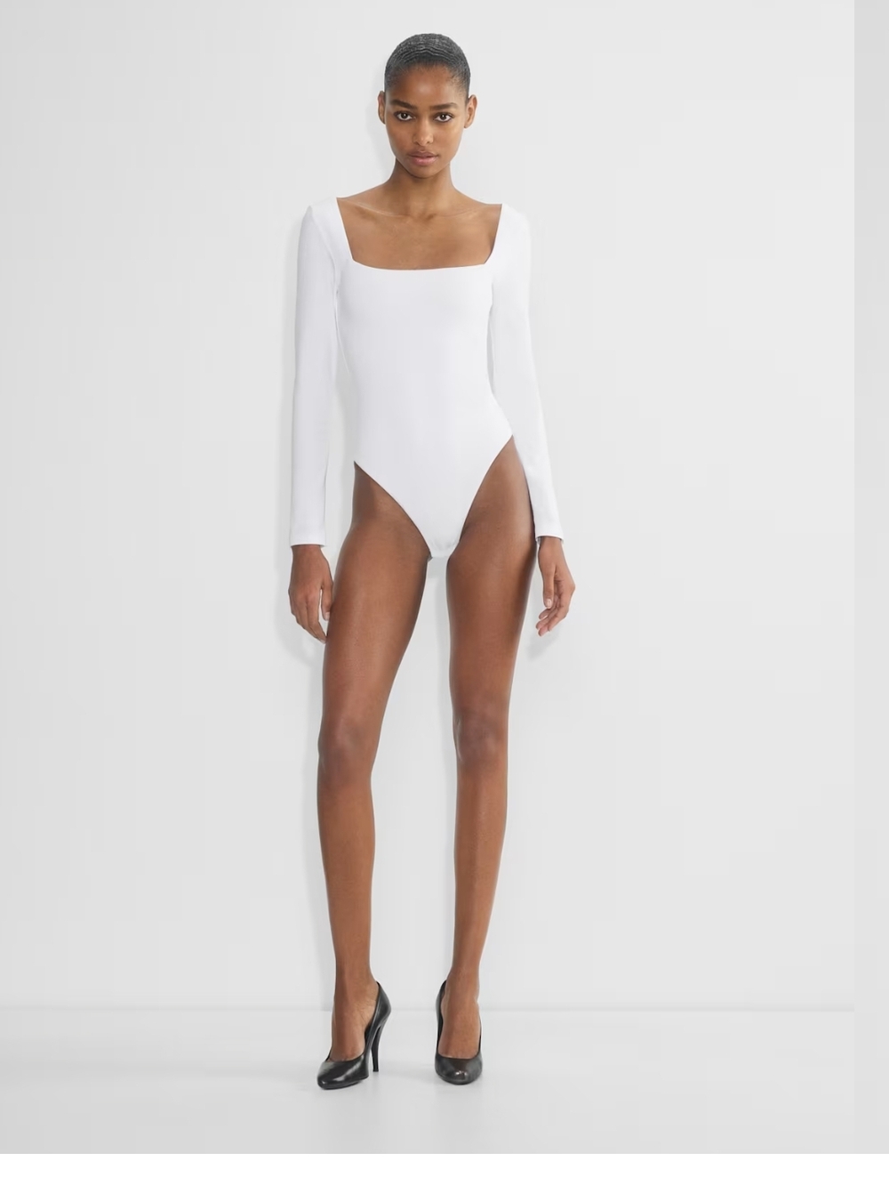 Anthropologie Second Skin White Long Sleeve Square Neck Bodysuit